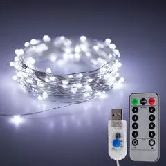 LED гірлянда новорічна 100LED 10м колір Холодний Білий 8 режимів з димуванням від USB з пультом ДУ