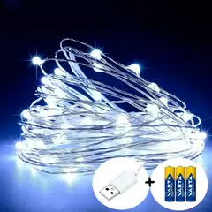 LED гірлянда новорічна Крапля роси 100LED 10м колір Холодний Білий режим статика и мерцание 2 в 1 від USB та батарейок