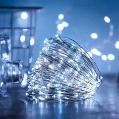 LED гірлянда новорічна 100LED 10м колір Холодний Білий режими статика і мерехтіння від батарейок
