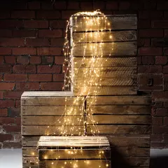 Гірлянда новорічна Кінський хвіст 200LED 10 ниток по 2м колір Теплий білий 8 режимів з димуванням яскравості від USB з пультом ДУ
