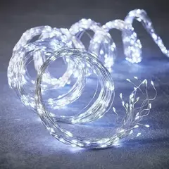 Гірлянда новорічна Кінський хвіст 200LED 10 ниток по 2м колір Холодний білий режим статика та мерехтіння від батарейок та USB