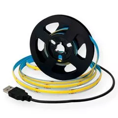 1м LED стрічка з USB 5V 8W COB 3000K (теплий) 8 мм для павербанка або USB адаптера, Колір світла: 3000К, Довжина: 1 м