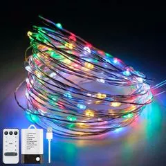 LED гірлянда новорічна 100LED 10м Різнокольорова 8 режимів з димуванням 2 в 1 від USB та батарейок з пультом ДУ