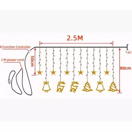 LED гирлянда новогодняя Christmas tree цвет Теплый белый 8 режимов от 220В, изображение 5 - Edisons