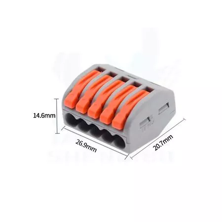 Клема сполучна типу WAGO 222-415 на 5 проводів 0.08–4 мм²/12–28AWG 32А 250В важільний затискач Premium, Кількість: 1 шт., зображення 3