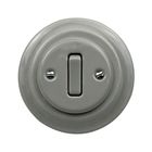 Ретро вимикач керамічний Keruida сірий 1-клавішний прихованого монтажу, Тип вимикача: одноклавішний, Форма рамки: кругла, Колір основи: сірий
