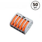 Набір 50 шт. клем сполучних типу WAGO 222-415 на 5 проводів 0.08–4 мм²/12–28AWG 32А 250В важільний затискач Premium, Кількість: набір