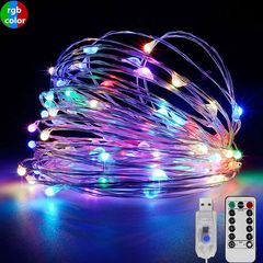 LED гирлянда новогодняя 100LED 10м цветная RGB 8 режимов с диммированием от USB с пультом ДУ - Edisons