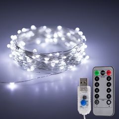 LED гирлянда новогодняя 100LED 10м цвет Холодный Белый 8 режимов с диммированием от USB с пультом ДУ - Edisons