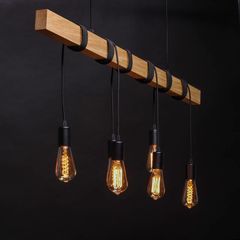 Люстра в скандинавском стиле Wood-1.2-6 с деревянным брусом на 6 ламп Черная, Вид светильника: 10 - Edisons