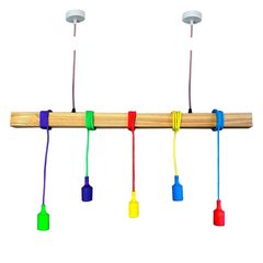 Люстра у скандинавському стилі SkandyWood дитяча з дерев'яною балкою з ясеня на 5 ламп різнокольорова, Вид світильника: 7