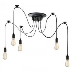 Люстра-паук в стиле лофт на 5 ламп (черная) для ламп Эдисона (черный металлический патрон), Вид люстри Павук: 1 - Edisons