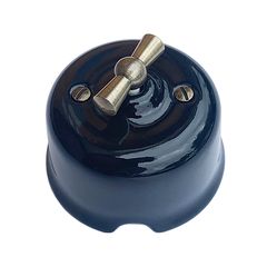 Ретро выключатель керамический SOFTY черный 1-клавишный с бронзовой ручкой без рамки, Тип выключателя: одноклавишный, Цвет основы: черный - Edisons