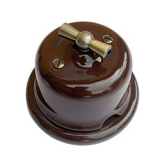 Ретро выключатель керамический SOFTY Choco 1-клавишный с бронзовой ручкой и рамкой, Тип выключателя: одноклавишный, Цвет основы: шоколадный - Edisons