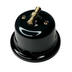 Ретро вимикач керамічний SOFTY чорний 2-клавішний з бронзовою ручкою та рамкою, Тип вимикача: двоклавішний, Колір основи: чорний