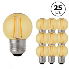 Набір з 25 LED ламп Edisons G45 E27 2W 2200K Light Bronze пластикова колба, Кількість: набір 25 шт., Колір ковби: бронзове напилення