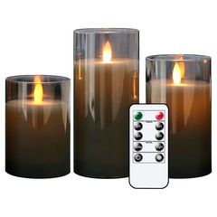 Набор з 3 LED свечей Dancing Flame 75х100/125/150мм с имитацией пламени и пультом ДУ в графитовом стекле Premium - Edisons
