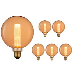 Набор 6 шт. Virtual Filament LED ламп Эдисона G125 RN E27 4W 1800К разборных Premium, Количество: набор 6 шт. - Edisons