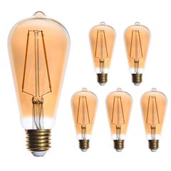 Набор 6 шт. LED ламп Edisons ST64 Long GOLD Е27 2W 2200K бронзовая стеклянная колба Premium, Количество: набор 6 шт. - Edisons