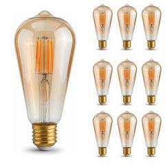 Набор 10 шт. LED ламп Edisons ST64 Short Gold E27 6W 2200K диммируемых Premium, Количество: набор 10 шт. - Edisons