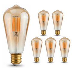 Набор 6 шт. LED ламп Edisons ST64 Short Gold E27 6W 2200K диммируемых Premium, Количество: набор 6 шт. - Edisons