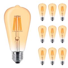 Набор 10 шт. LED ламп ST64 GOLD E27 6W 2200К бронзовая стеклянная колба Premium, Количество: набор 10 шт. - Edisons