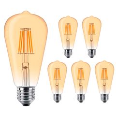 Набор 6 шт. LED ламп ST64 GOLD E27 6W 2200К бронзовая стеклянная колба Premium, Количество: набор 6 шт. - Edisons