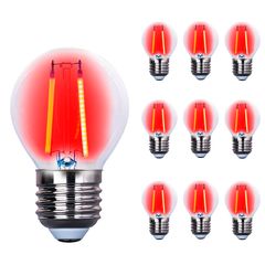 Набор 10 шт. LED ламп Edisons G45 E27 2W красная прозрачная пластиковая колба - Edisons