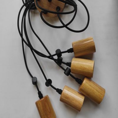 Люстра павук в скандинавському стилі на 5 ламп з дерев'яним патроном чорна, Вид люстры Паук: 8, зображення 2