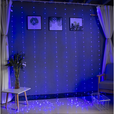 LED гірлянда новорічна Штора 200LED 2,5х2м колір Синій 8 режимів з димуванням від USB з пультом ДУ