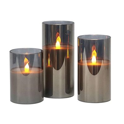 Набір з 3 LED свічок Dancing Flame 75х100/125/150мм з імітацією полум'я й пультом ДУ в графітовому склі Premium, зображення 4