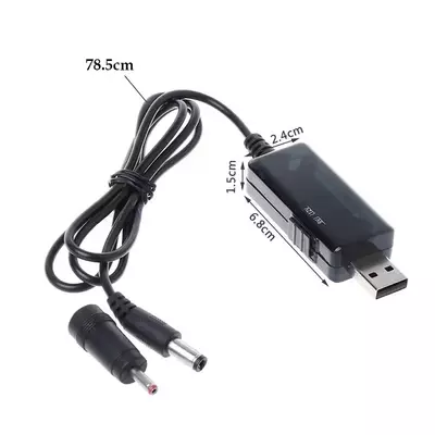 Кабель перетворювач USB-DC для роутера 9V/12V до 0,7А з перемикачем, живлення від PowerBank, DC 5.5×2.1 з перехідником, зображення 2