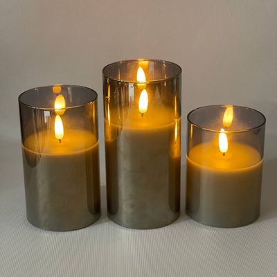 Набір з 3 LED свічок Dancing Flame 75х100/125/150мм з імітацією полум'я й пультом ДУ в графітовому склі Premium, зображення 10