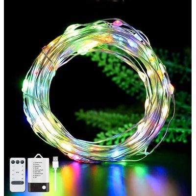 LED гірлянда новорічна 100LED 10м Різнокольорова 8 режимів з димуванням 2 в 1 від USB та батарейок з пультом ДУ, зображення 3