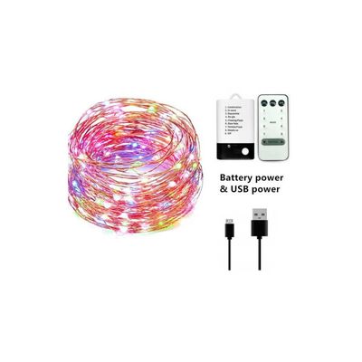 LED гірлянда новорічна 100LED 10м Різнокольорова 8 режимів з димуванням 2 в 1 від USB та батарейок з пультом ДУ, зображення 6