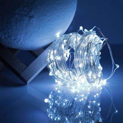 LED гірлянда новорічна 100LED 10м колір Холодний Білий режими статика і мерехтіння від батарейок, зображення 4
