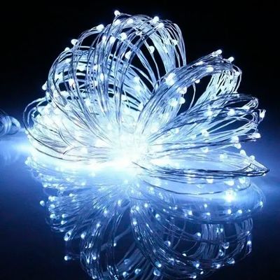 LED гірлянда новорічна 100LED 10м колір Холодний Білий режими статика і мерехтіння від батарейок, зображення 3