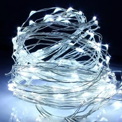 LED гірлянда новорічна 100LED 10м колір Холодний Білий режими статика і мерехтіння від батарейок, зображення 5