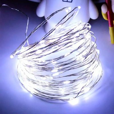LED гірлянда новорічна 100LED 10м колір Холодний Білий режими статика і мерехтіння від батарейок, зображення 8