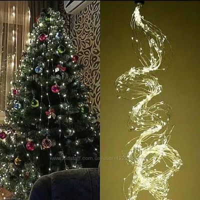 Гірлянда новорічна Кінський хвіст 200LED 10 ниток по 2м колір Теплий білий 8 режимів з димуванням яскравості від USB з пультом ДУ, зображення 10