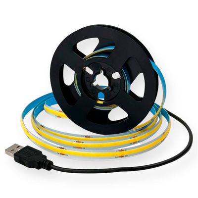 1м LED стрічка з USB 5V 8W COB 6000K (холодний) 8 мм для павербанка або USB адаптера, Колір світла: 6000K, Довжина: 1 м