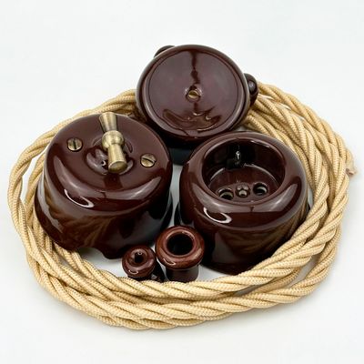 Ретро розподільна коробка керамічна SOFTY Choco з рамкою, Колір основи: шоколадний, зображення 8