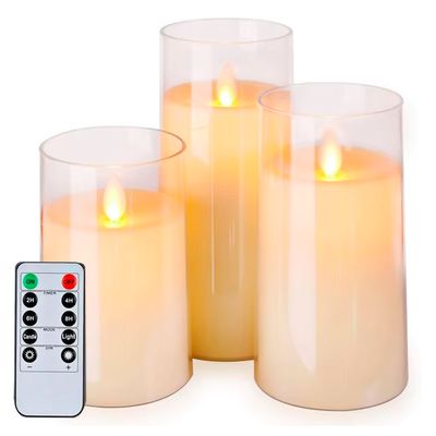 Набір з 3 LED свічок Dancing Flame 75х100/125/150мм з імітацією полум'я й пультом ДУ в прозорму склі Premium, зображення 5