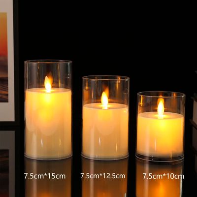 Набір з 3 LED свічок Dancing Flame 75х100/125/150мм з імітацією полум'я й пультом ДУ в прозорму склі Premium, зображення 12