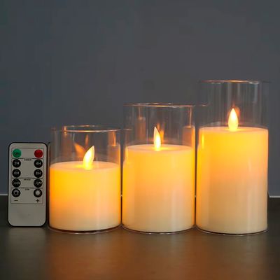 Набір з 3 LED свічок Dancing Flame 75х100/125/150мм з імітацією полум'я й пультом ДУ в прозорму склі Premium, зображення 13