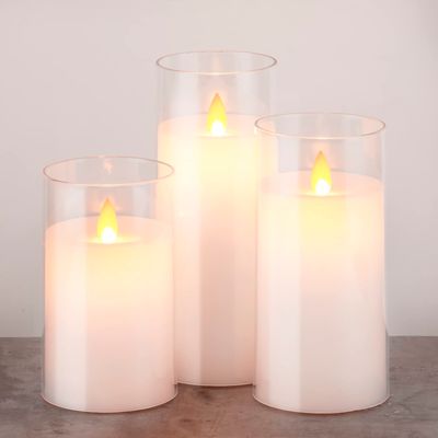 Набір з 3 LED свічок Dancing Flame 75х100/125/150мм з імітацією полум'я й пультом ДУ в прозорму склі Premium, зображення 7