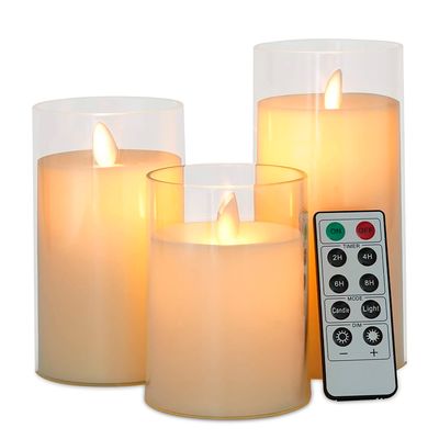 Набір з 3 LED свічок Dancing Flame 75х100/125/150мм з імітацією полум'я й пультом ДУ в прозорму склі Premium