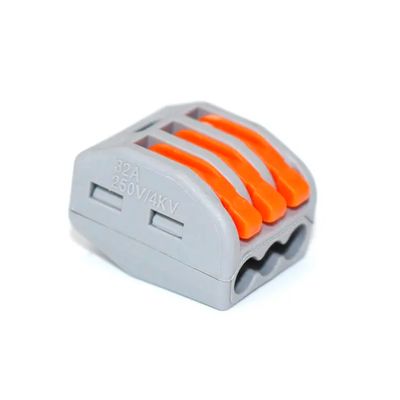 Набір 100 шт. клем сполучних типу WAGO 222-413 на 3 проводи 0.08–4 мм²/12–28AWG 32А 250В важільний затискач Premium, Кількість: набір, зображення 4