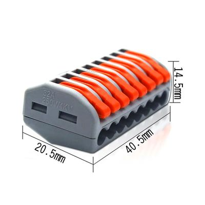 Клема сполучна типу WAGO 222-418 на 8 проводів 0.08–4 мм²/12–28AWG 32А 250В важільний затискач Premium, Кількість: 1 шт., зображення 2