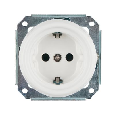 Ретро розетка Keruida белая скрытого монтажа с квадратной рамкой с заземлением, Форма рамки: квадратная, Цвет основы: белый, изображение 2 - Edisons